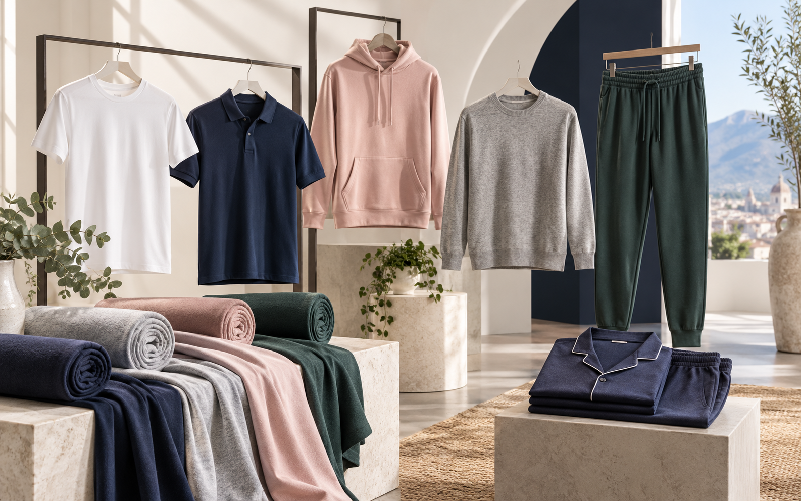 Camiseta, polo, hoodie, sweater, jogger y pijama confeccionados con telas de punto