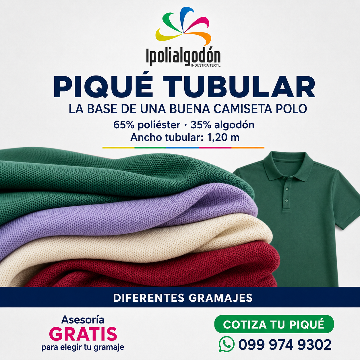 Tela piqué tubular para camisetas polo y uniformes