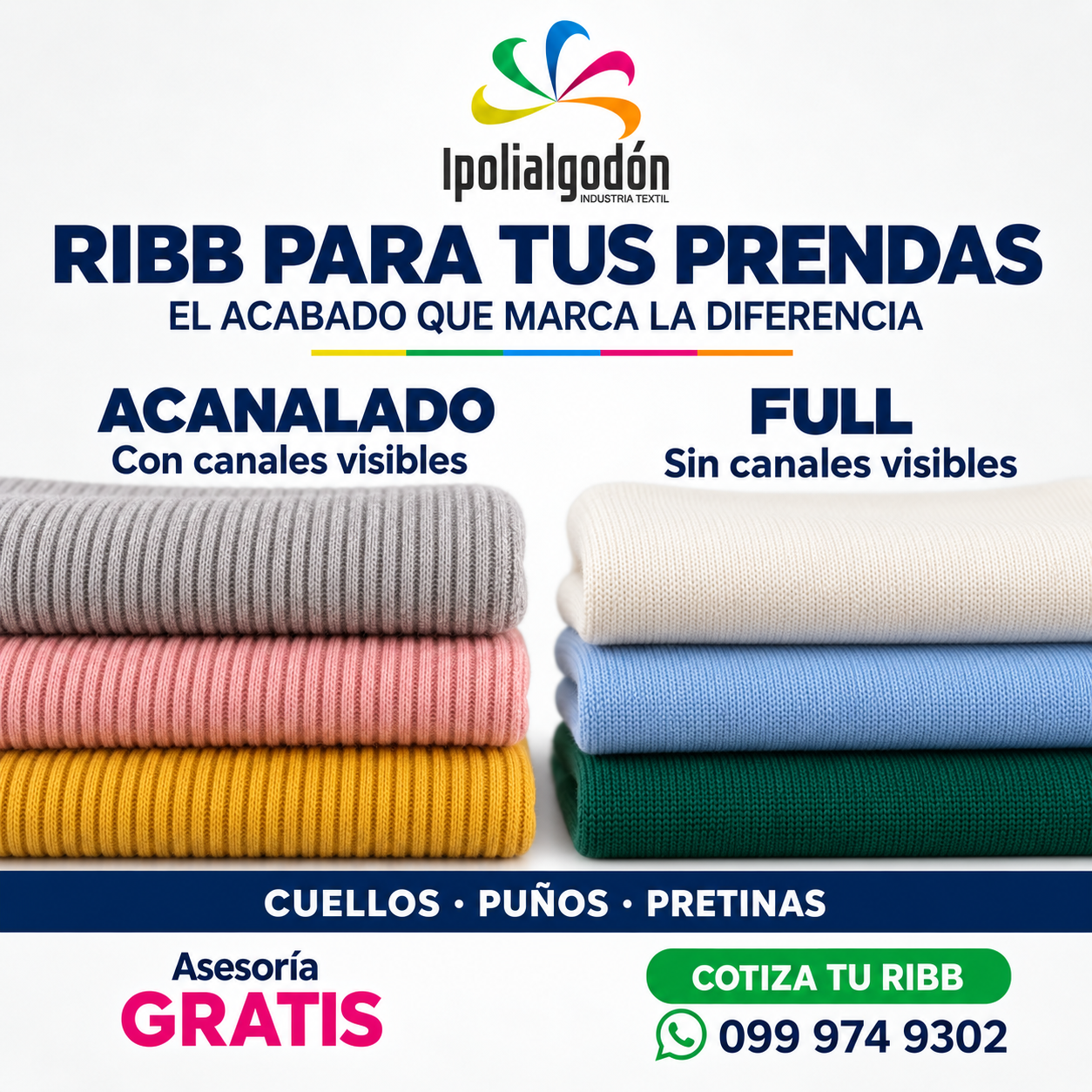 RIBB acanalado y RIBB full para cuellos, puños y pretinas